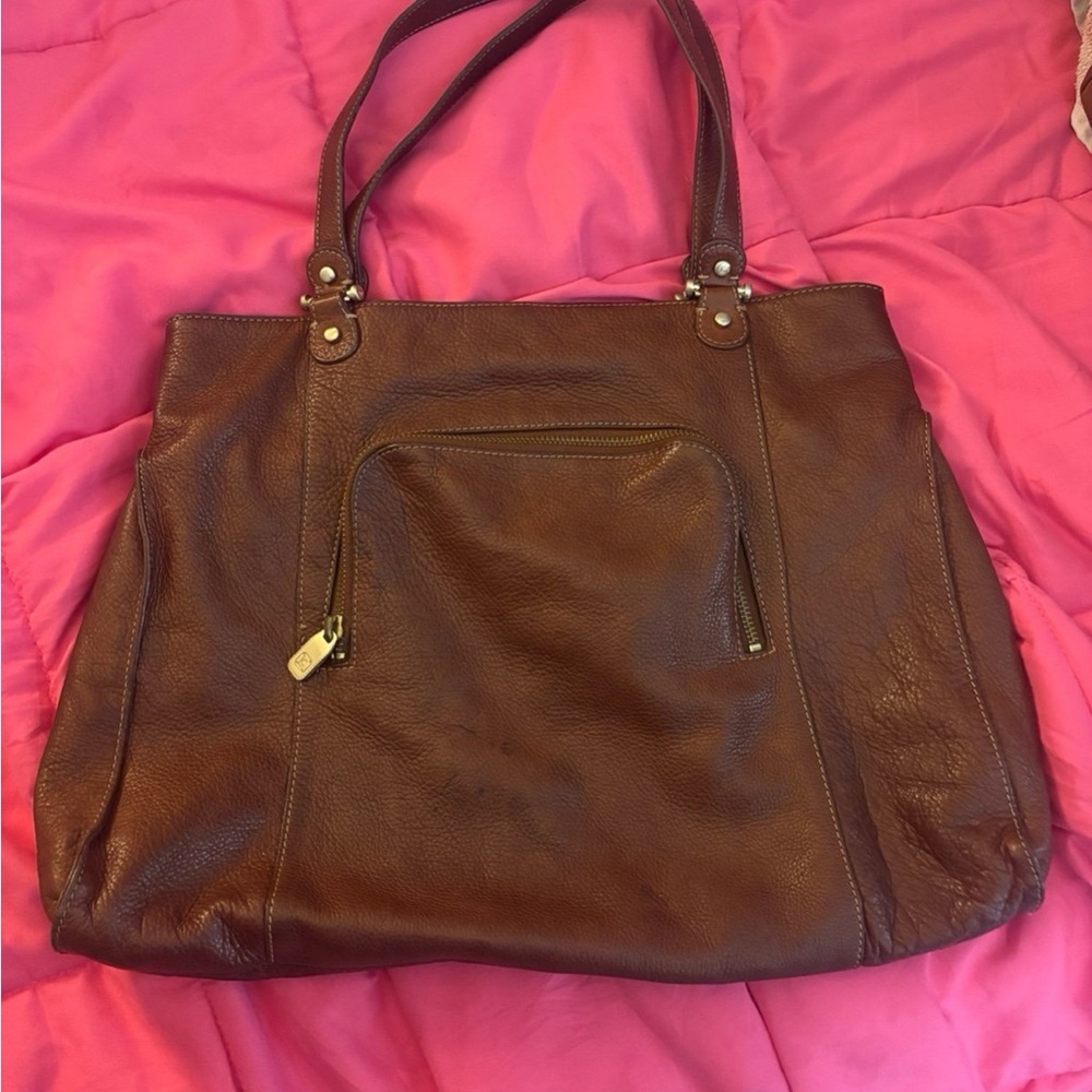 Liz Claiborne Brown Leather Tote Bag